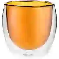 На картинке: Стакан с двойными стенками Glass Bubble, желтый на белом фоне