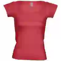 На картинке: Футболка женская Melrose 150 с глубоким вырезом, красная на белом фоне