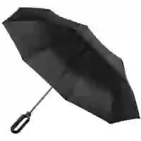 На картинке: Зонт складной Hoopy с ручкой-карабином, черный на белом фоне