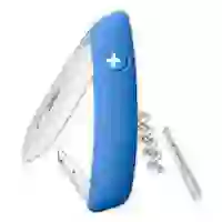На картинке: Швейцарский нож D01, синий на белом фоне