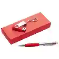 На картинке: Набор Notes: ручка и флешка 8 Гб, красный на белом фоне