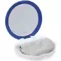 На картинке: Зеркало с подставкой для телефона Self, синее с белым на белом фоне