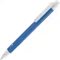На картинке: Ручка шариковая Button Up, синяя с белым на белом фоне