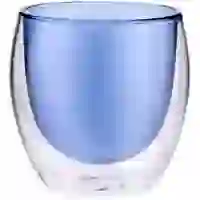 На картинке: Стакан с двойными стенками Glass Bubble, синий на белом фоне