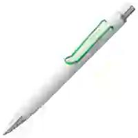 На картинке: Ручка шариковая Clamp, белая с зеленым на белом фоне