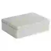 На картинке: Коробка прямоугольная, большая, серебристая на белом фоне