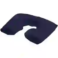 На картинке: Надувная подушка под шею в чехле Sleep, темно-синяя на белом фоне