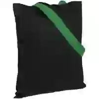 На картинке: Холщовая сумка BrighTone, черная с зелеными ручками на белом фоне