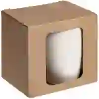 На картинке: Коробка с окном для кружки Window, крафт на белом фоне