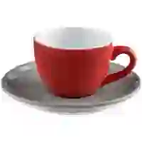 На картинке: Чайная пара Cozy Morning, красная с серым на белом фоне