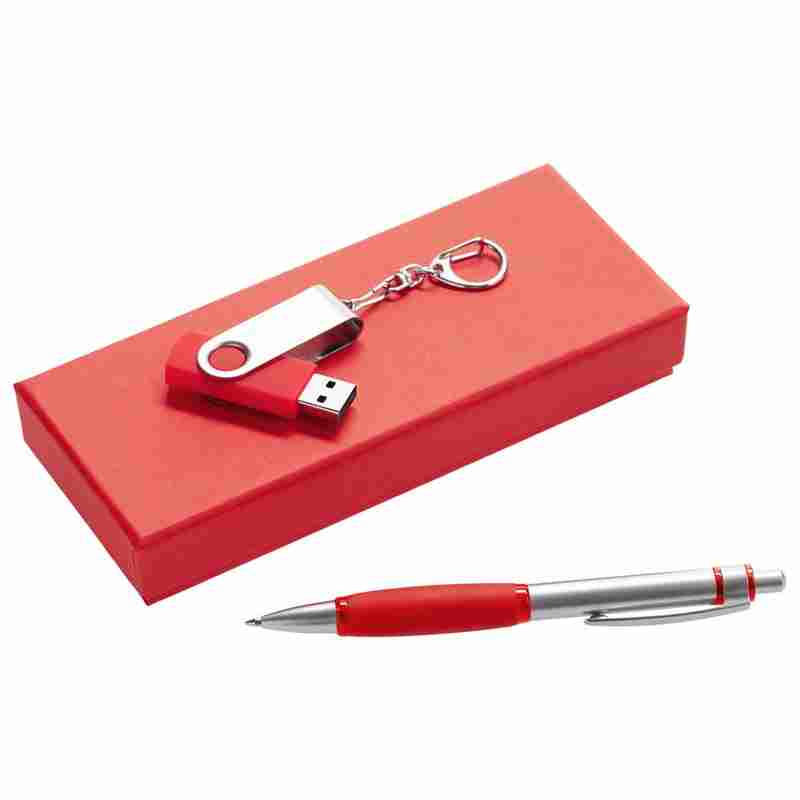 Набор Notes: ручка и флешка 16 Гб, красный на белом фоне