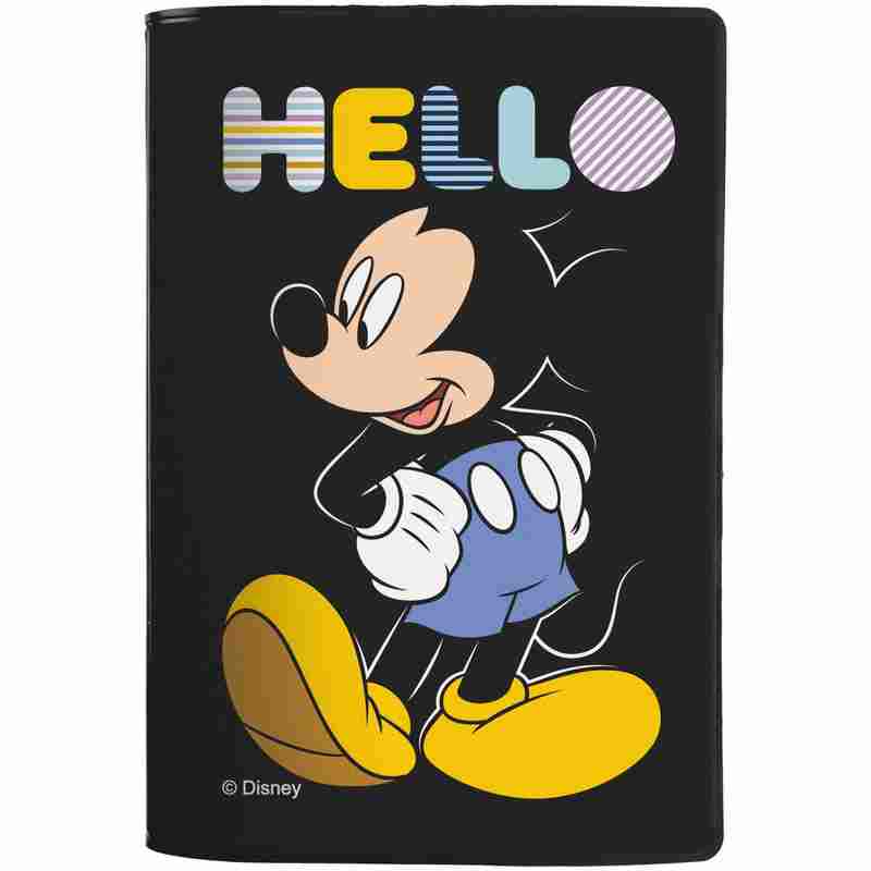 Обложка для паспорта Hello Mickey, черная на белом фоне