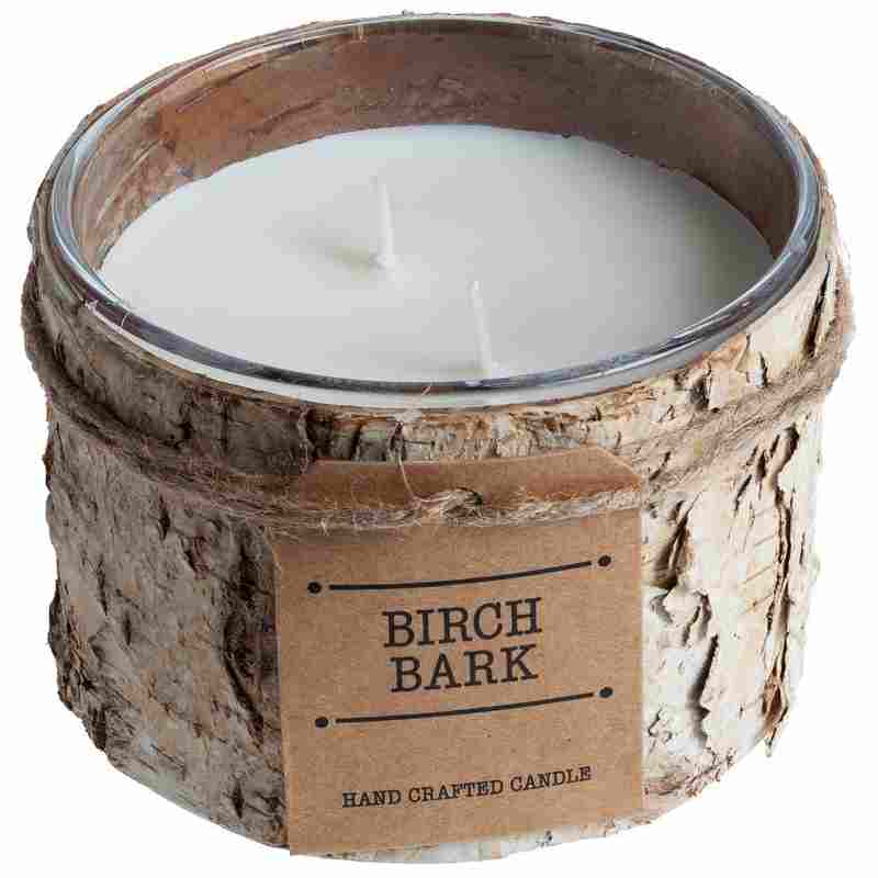 Свеча Birch Bark, большая на белом фоне